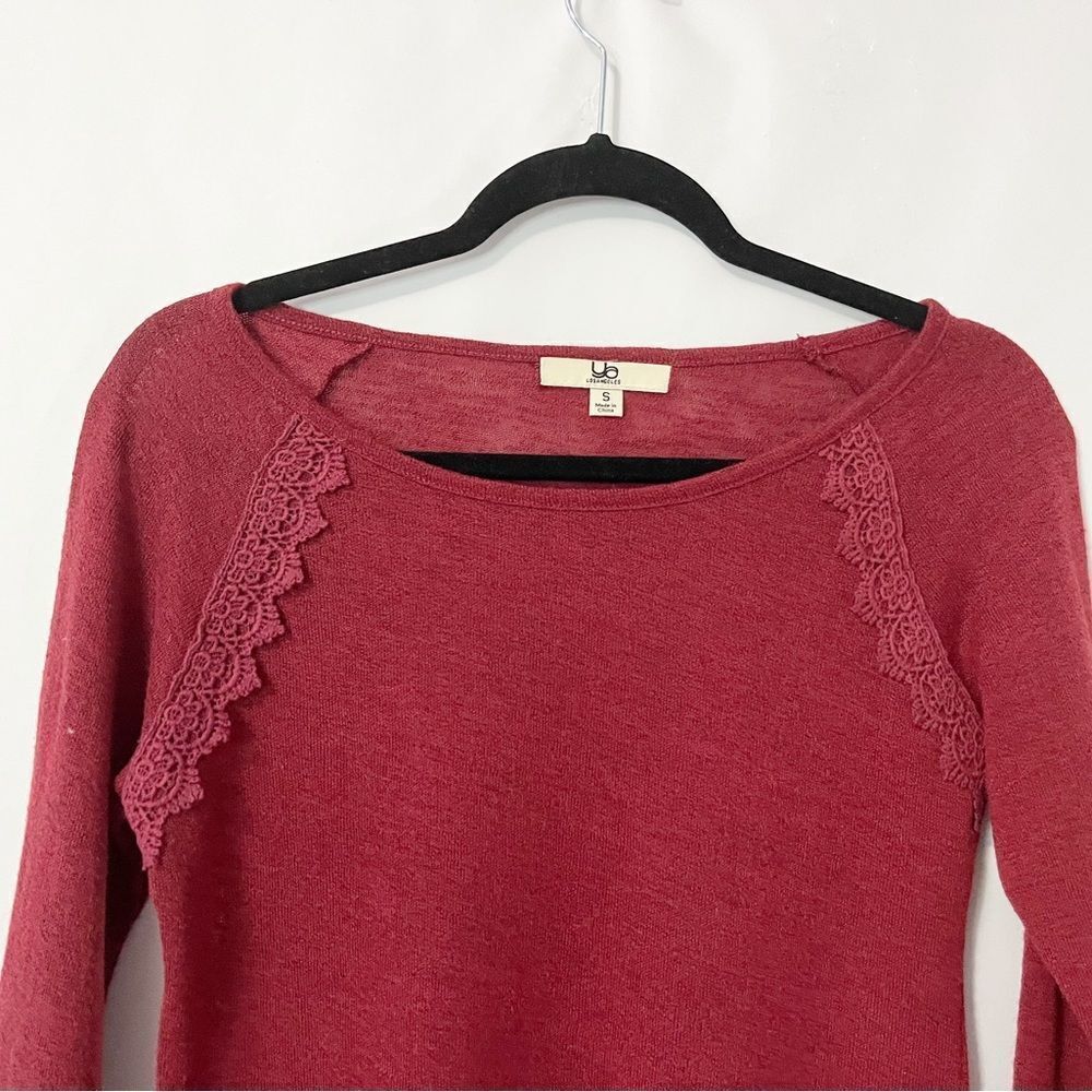 Ya Los Angeles Red Lightweight Knit Lace Accent Long Sleeve Size S - Picture 5 of 7